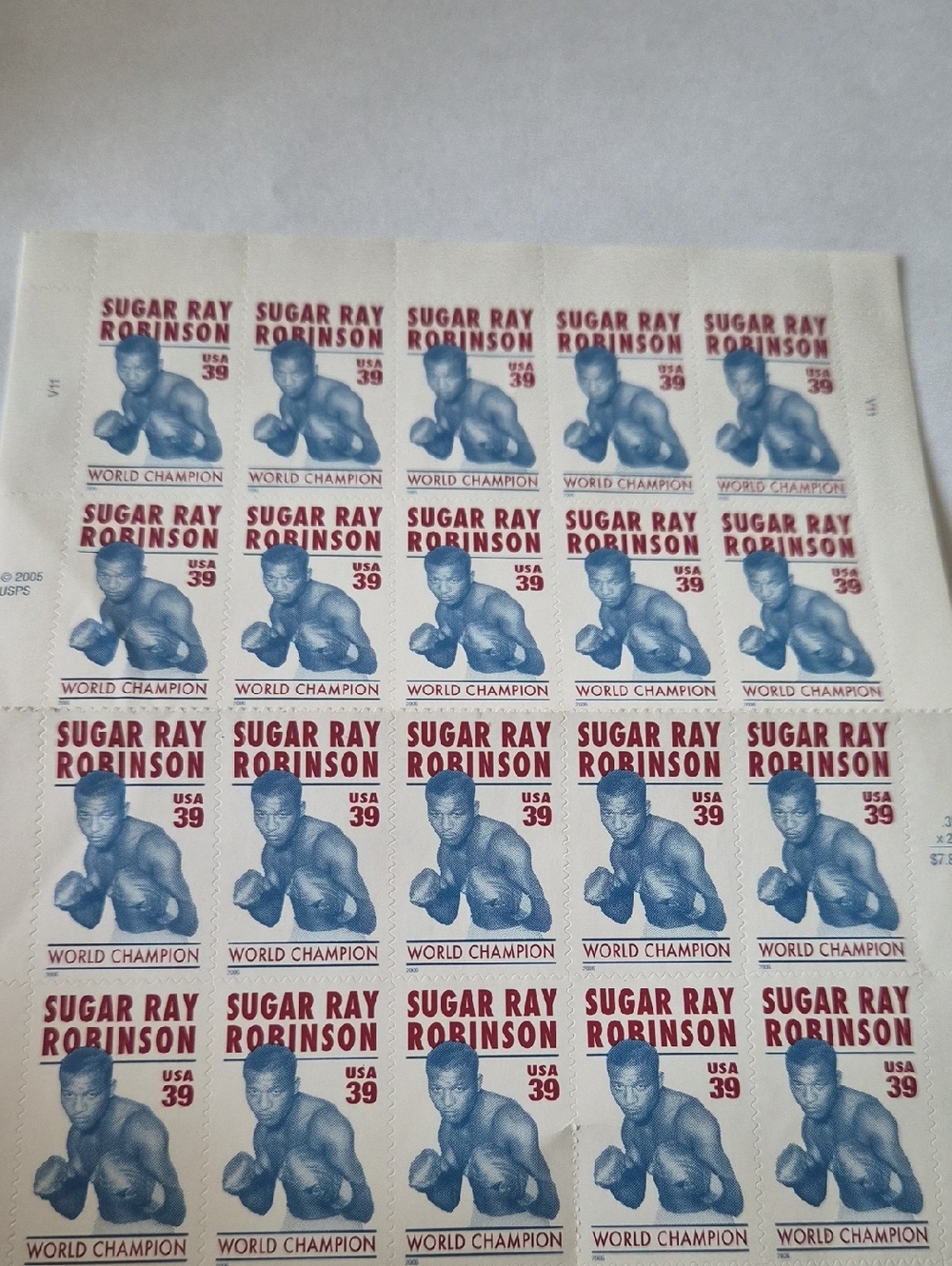 Sugar Ray Robinson USA 39¢ Commemorative Stamp Sheet - Red & Blue